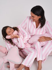 Loungeable Pink Stripe Velour Long Sleeve Button Through Pyjamas Set - Image 1 of 4