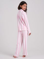 Loungeable Pink Stripe Velour Long Sleeve Button Through Pyjamas Set - Image 2 of 4