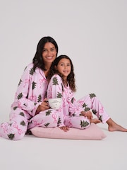 Loungeable Christmas Bow Stripe Super Soft Long Sleeve Button Through Pyjamas Set - Image 1 de 4