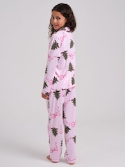 Loungeable Christmas Bow Stripe Super Soft Long Sleeve Button Through Pyjamas Set - Image 3 de 4