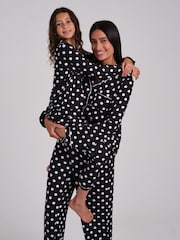 Loungeable Black Polka Dot Super Soft Long Sleeve Button Through Pyjamas Set - Image 1 of 5