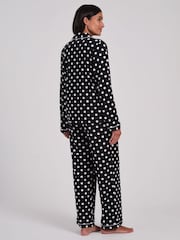 Loungeable Black Polka Dot Super Soft Long Sleeve Button Through Pyjamas Set - Image 2 of 5