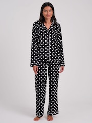 Loungeable Black Polka Dot Super Soft Long Sleeve Button Through Pyjamas Set - Image 3 of 5