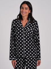 Loungeable Black Polka Dot Super Soft Long Sleeve Button Through Pyjamas Set - Image 4 of 5