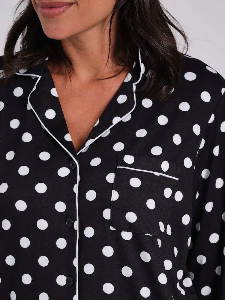 Loungeable Black Polka Dot Super Soft Long Sleeve Button Through Pyjamas Set - Image 5 of 5