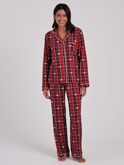 Loungeable Christmas Tartan Super Soft Long Sleeve Button Through Pyjamas Set - Image 1 de 5