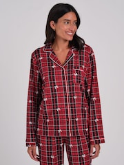Loungeable Christmas Tartan Super Soft Long Sleeve Button Through Pyjamas Set - Image 3 de 5
