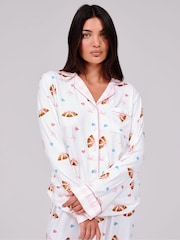 Loungeable Croissant Bow Super Soft Long Sleeve Button Through Pyjamas Set - 6এর মধ্যে 3 ছবি