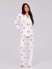 Loungeable Croissant Bow Super Soft Long Sleeve Button Through Pyjamas Set - 6এর মধ্যে 5 ছবি