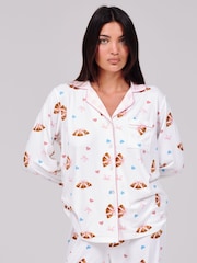 Loungeable Croissant Bow Super Soft Long Sleeve Button Through Pyjamas Set - 6এর মধ্যে 6 ছবি
