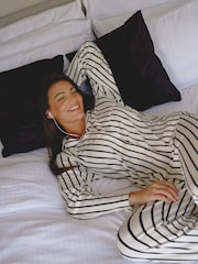 Loungeable White Pinstripe Velour Long Sleeve Button Through Pyjamas Set - Image 3 of 5