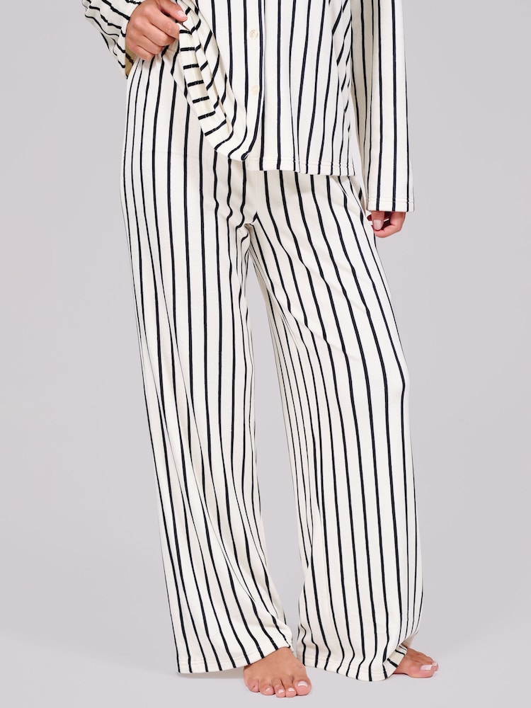 Loungeable White Pinstripe Velour Long Sleeve Button Through Pyjamas Set - Image 5 of 5 Loungeable White Pinstripe Velour Long Sleeve Button Through Pyjamas Set - Image 5 of 5