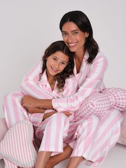 Loungeable Pink Stripe Velour Long Sleeve Button Through Pyjamas Set - Image 1 of 6