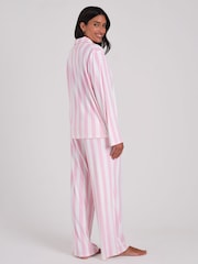 Loungeable Pink Stripe Velour Long Sleeve Button Through Pyjamas Set - Image 3 of 6
