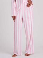 Loungeable Pink Stripe Velour Long Sleeve Button Through Pyjamas Set - Image 5 of 6