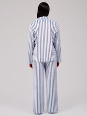 Loungeable Blue Pinstripe Velour Long Sleeve Button Through Pyjamas Set - Image 2 of 6