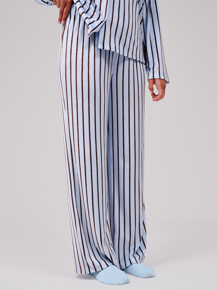 Loungeable Blue Pinstripe Velour Long Sleeve Button Through Pyjamas Set - Image 6 of 6 Loungeable Blue Pinstripe Velour Long Sleeve Button Through Pyjamas Set - Image 6 of 6