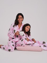 Loungeable Christmas Bow Stripe Super Soft Long Sleeve Button Through Pyjamas Set - Image 2 de 7