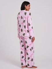 Loungeable Christmas Bow Stripe Super Soft Long Sleeve Button Through Pyjamas Set - Image 4 de 7