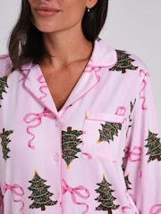 Loungeable Christmas Bow Stripe Super Soft Long Sleeve Button Through Pyjamas Set - Image 6 de 7