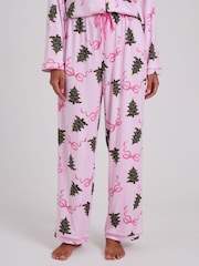 Loungeable Christmas Bow Stripe Super Soft Long Sleeve Button Through Pyjamas Set - Image 7 de 7