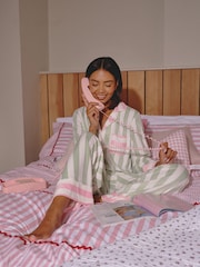 Loungeable Green Stripe Velour Long Sleeve Button Through Pyjamas Set - Image 1 of 6