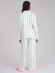 Loungeable Green Stripe Velour Long Sleeve Button Through Pyjamas Set - Image 2 of 6