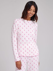 Loungeable Pink Crew Neck Super Soft Marl Brushed Rib Long Pyjamas Set - Image 1 of 6