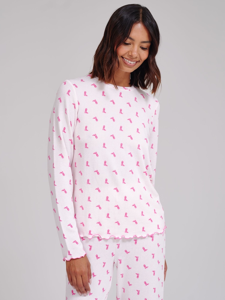 Loungeable Pink Crew Neck Super Soft Marl Brushed Rib Long Pyjamas Set - Image 1 of 6 Loungeable Pink Crew Neck Super Soft Marl Brushed Rib Long Pyjamas Set - Image 1 of 6