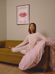 Loungeable Pink Crew Neck Super Soft Marl Brushed Rib Long Pyjamas Set - Image 3 of 6