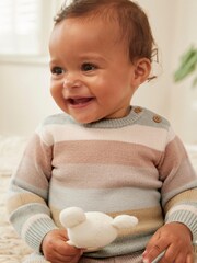 Tan/Blue Tiger Stripe Baby Knitted Jumper & Leggings 2 Piece Set (0mths-2yrs) - Image 2 of 12