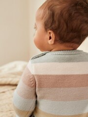 Tan/Blue Tiger Stripe Baby Knitted Jumper & Leggings 2 Piece Set (0mths-2yrs) - Image 3 of 12