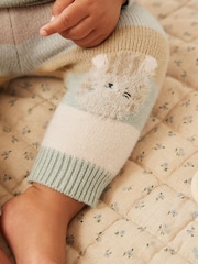 Tan/Blue Tiger Stripe Baby Knitted Jumper & Leggings 2 Piece Set (0mths-2yrs) - Image 4 of 12