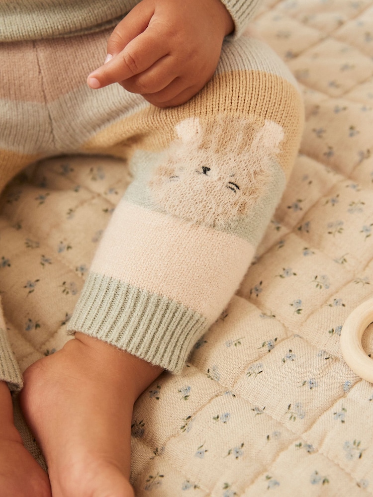 Tan/Blue Tiger Stripe Baby Knitted Jumper & Leggings 2 Piece Set (0mths-2yrs) - Image 4 of 12