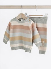 Tan/Blue Tiger Stripe Baby Knitted Jumper & Leggings 2 Piece Set (0mths-2yrs) - Image 5 of 12