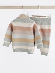 Tan/Blue Tiger Stripe Baby Knitted Jumper & Leggings 2 Piece Set (0mths-2yrs) - Image 6 of 12