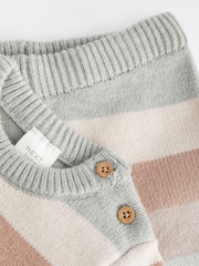 Tan/Blue Tiger Stripe Baby Knitted Jumper & Leggings 2 Piece Set (0mths-2yrs) - Image 9 of 12