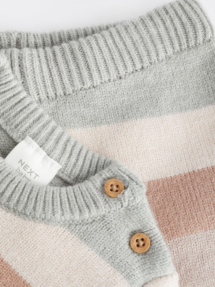 Tan/Blue Tiger Stripe Baby Knitted Jumper & Leggings 2 Piece Set (0mths-2yrs) - Image 9 of 12