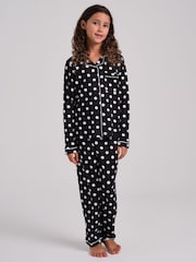 Loungeable Black Polka Dot Super Soft Long Sleeve Button Through Pyjamas Set - Image 1 of 5