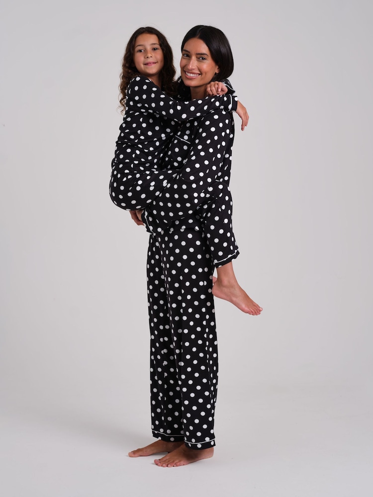 Loungeable Black Polka Dot Super Soft Long Sleeve Button Through Pyjamas Set - Image 2 of 5