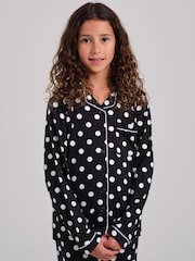 Loungeable Black Polka Dot Super Soft Long Sleeve Button Through Pyjamas Set - Image 4 of 5