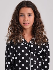 Loungeable Black Polka Dot Super Soft Long Sleeve Button Through Pyjamas Set - Image 5 of 5