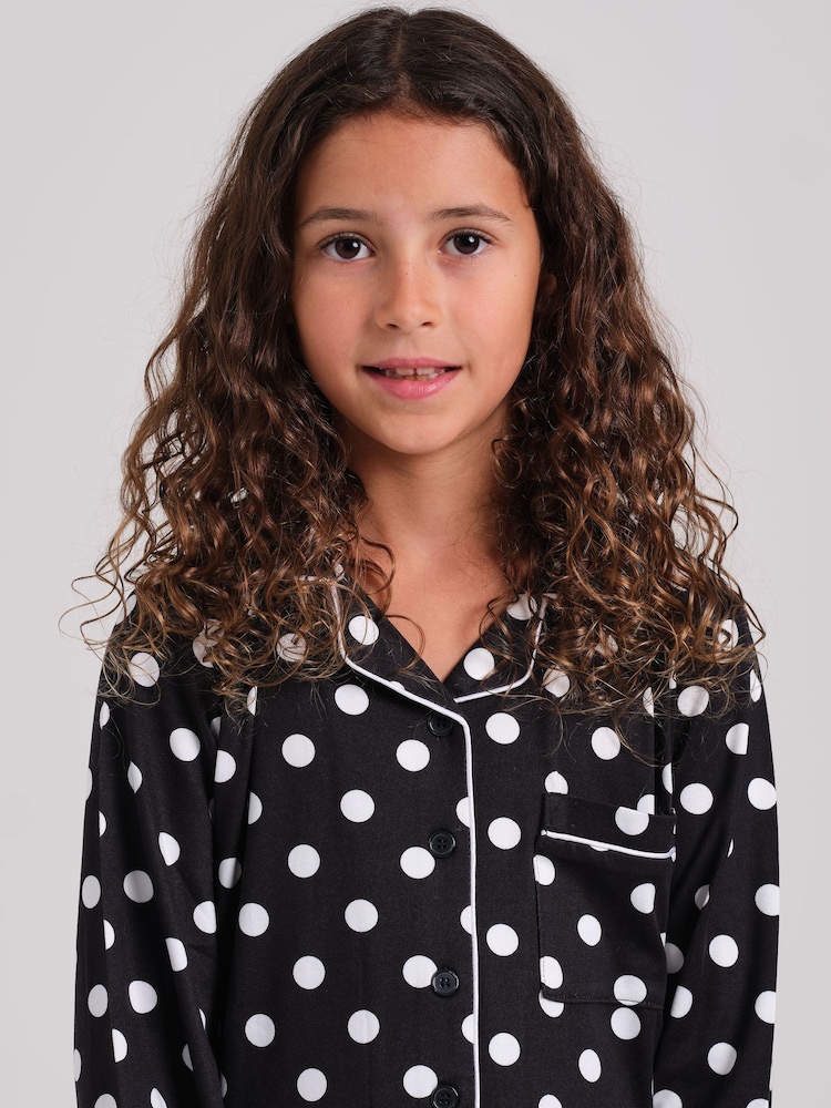 Loungeable Black Polka Dot Super Soft Long Sleeve Button Through Pyjamas Set - Image 5 of 5