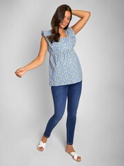 JoJo Maman Bébé Blue Lemon Print Frill Sleeve Maternity Top - Image 1 of 5