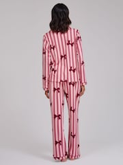 Loungeable Pink Bow Striped Super Soft Tie Front Long Sleeved Pyjamas Set - Image 2 of 5