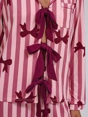 Loungeable Pink Bow Striped Super Soft Tie Front Long Sleeved Pyjamas Set - Image 4 of 5