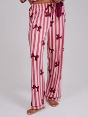 Loungeable Pink Bow Striped Super Soft Tie Front Long Sleeved Pyjamas Set - Image 5 of 5