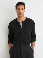 黑色 - Reiss Francisco 羅紋長袖亨利 T 裇 - 圖片 3，共 6