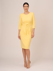 Adrianna Papell Yellow Knit Crepe Tie Waist Sheath Dress - Image 1 of 5