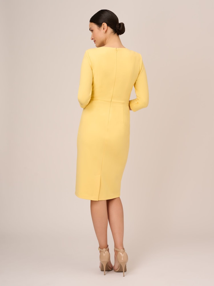 Adrianna Papell Yellow Knit Crepe Tie Waist Sheath Dress - Image 2 of 5